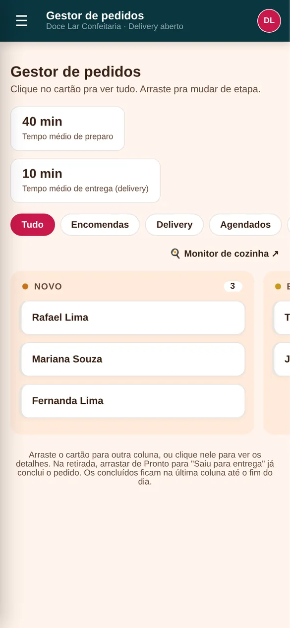Gestor de pedidos no celular